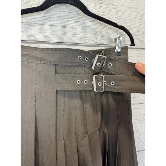 Zara Women's Brown Pleated Asymmetrical Buckle Midi Wrap Skirt Size Medium - Picture 3 of 10